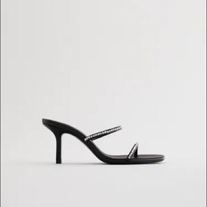 Zara Black Sparkly Strap Heeled Sandal